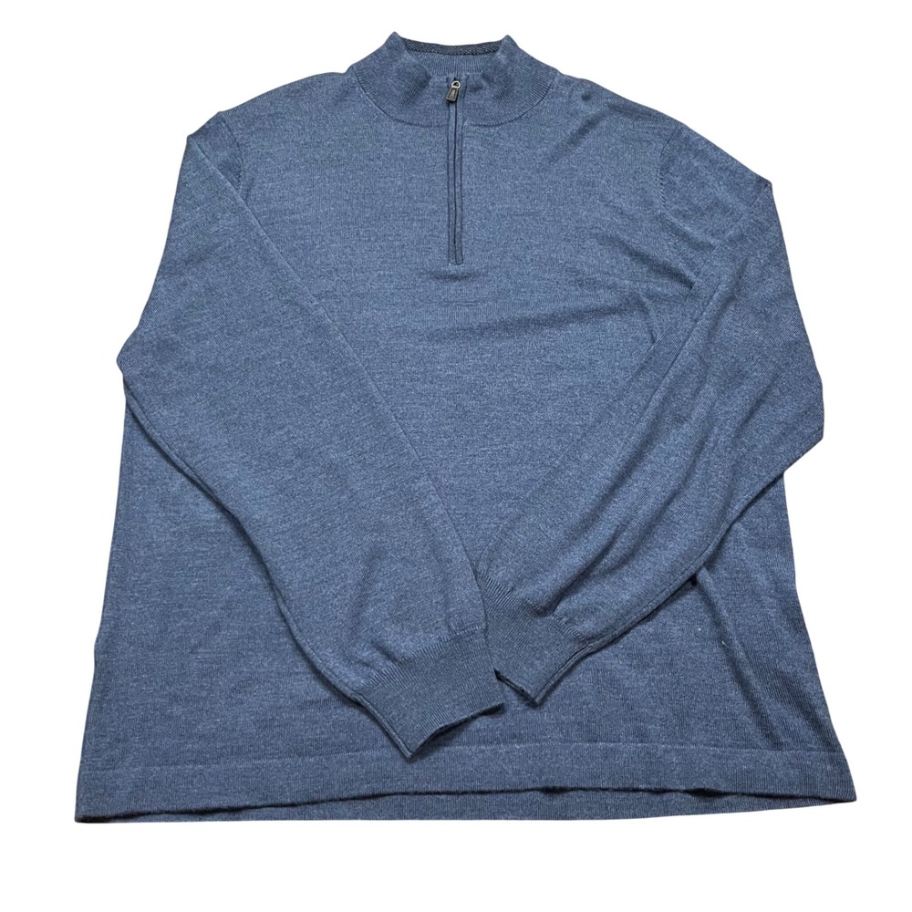 Joseph Abboud Mens XXL Blue Extra Fine Merino Wool Quarter Zip Sweater Pullover